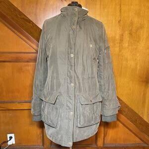 DKNY - Women Cinch Waist Green Anorak Winter Coat - Size XL - Missing Fur Trim